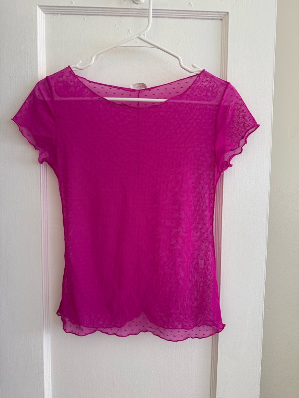 Free People Sheer Dot Short Sleeve Top - Magenta